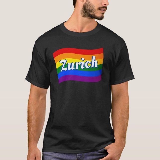 Camiseta Suiça do Arco-íris Zurique Orgulho gay LGBTQ (Frente)