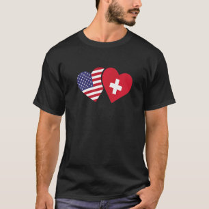 Camiseta Suíça EUA Bandeira Coração Suíço Americano Amor