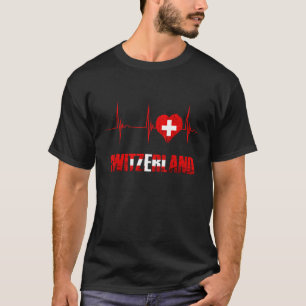 Camiseta Suiça Schweiz Swiss Flag Heartbeat EKG