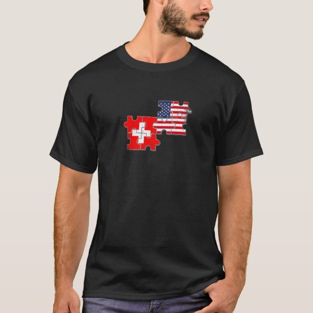 Camiseta Suiça Usa Love Roots Swiss American Flag (Frente)