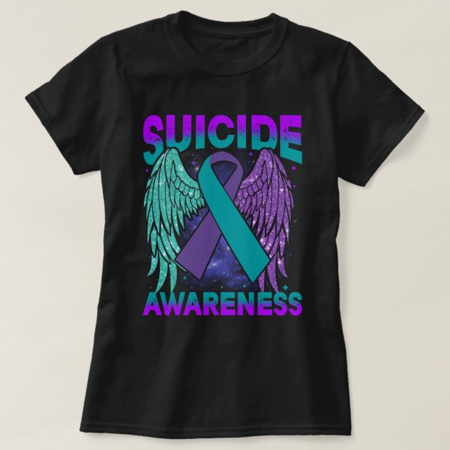Camiseta Suicide Awareness Shirt Wings and Ribbon Suicide P (Frente do Design)
