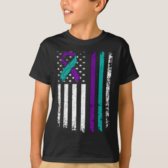 Camiseta Suicide Prevention Awareness American Flag Ribbon  (Frente)