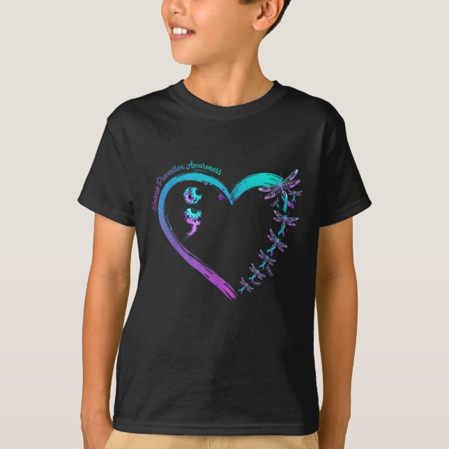Camiseta Suicide Prevention Awareness Dragonfly Heart Love  (Frente)