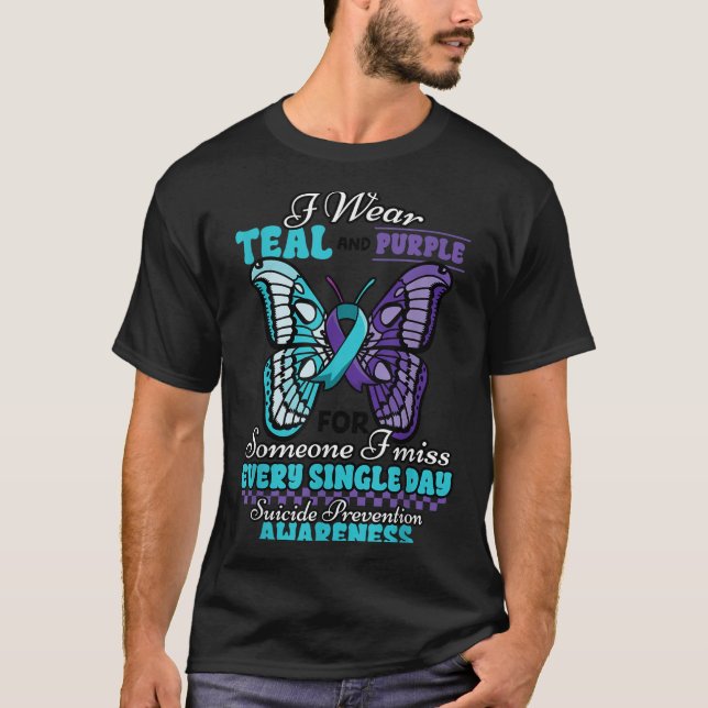 Camiseta Suicide Prevention Wear Teal Purple Someone I Miss (Frente)