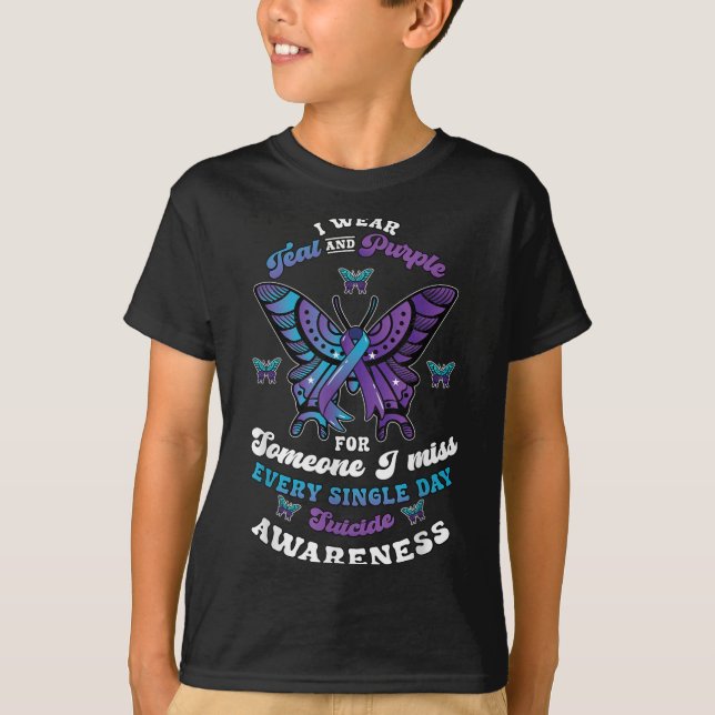 Camiseta Suicide Prevention Wear Teal Purple Someone I Miss (Frente)