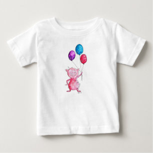 Camiseta Suíno branco rosa com balões
