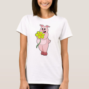 Camiseta Suíno com flor amarela