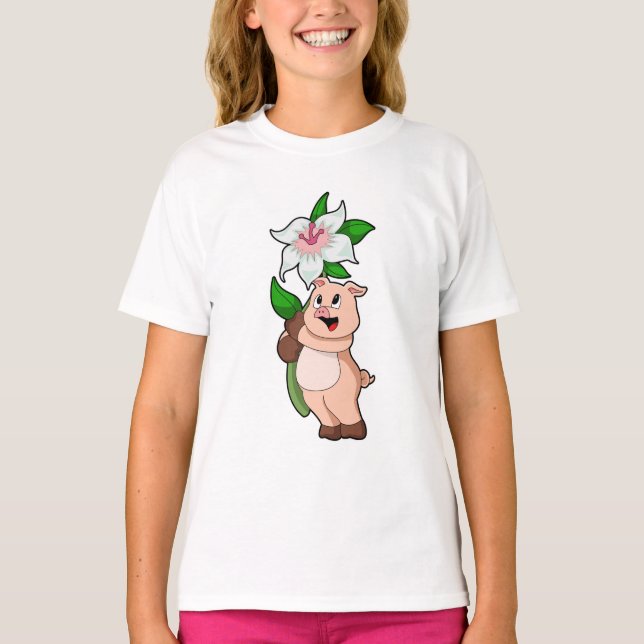 Camiseta Suíno com Flower Lily (Frente)