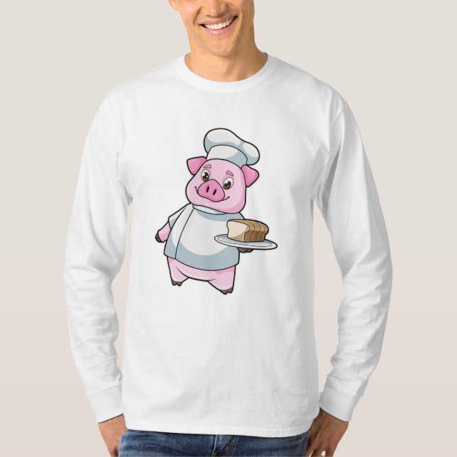 Camiseta Suíno como cozinheiro com Púltimo e Bolo (Frente)