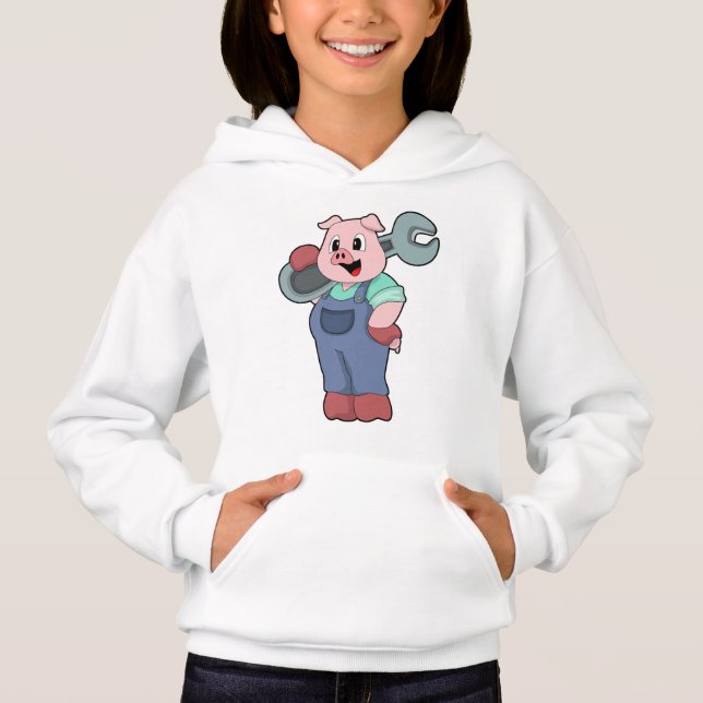 Camiseta Suíno como mecânico com chave inglesa (Frente)