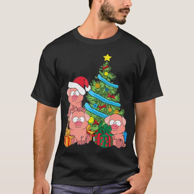 Camiseta Suíno de Árvore de Natal Porco-Invertido (Frente)