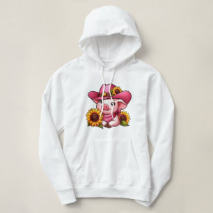 Camiseta Suíno de Cartoon Adorável com Chapéu Rosa e Girass
