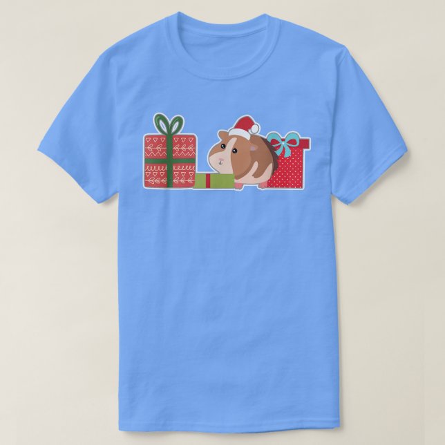 Camiseta Suíno de Natal bonito com Santa Hat Pet Guin (Frente do Design)