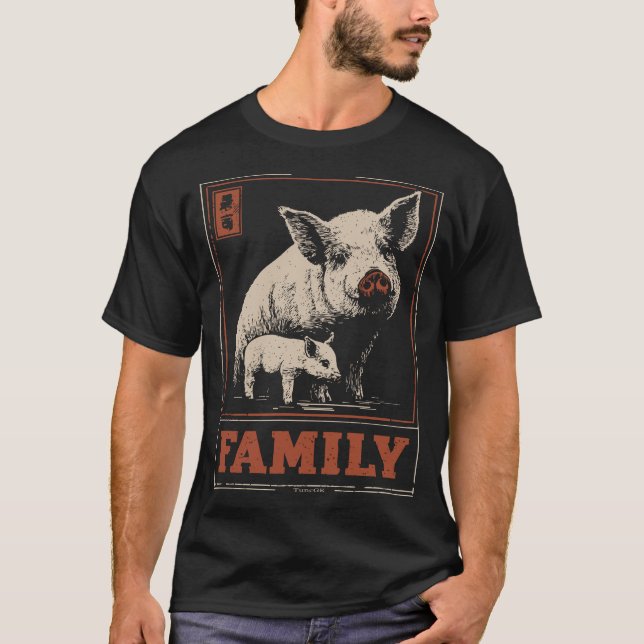 Camiseta Suíno e Leitão - Mãe e Amor Animal Doce (Frente)