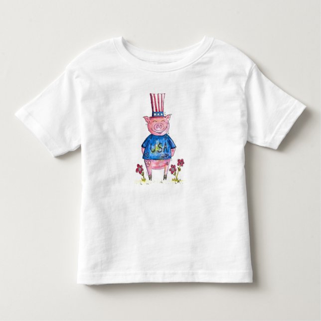 Camiseta Suíno Patriótico Whimsical (Frente)