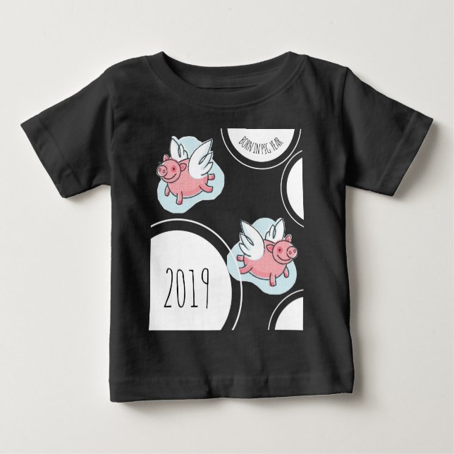 Camiseta Suínos Voadores Novo nascer de Bebê personalizado  (Frente)
