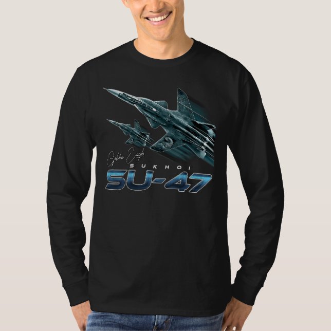 Camiseta Sukhoi SU-47, o Ouro Eagle Russo Fighterjet (Frente)