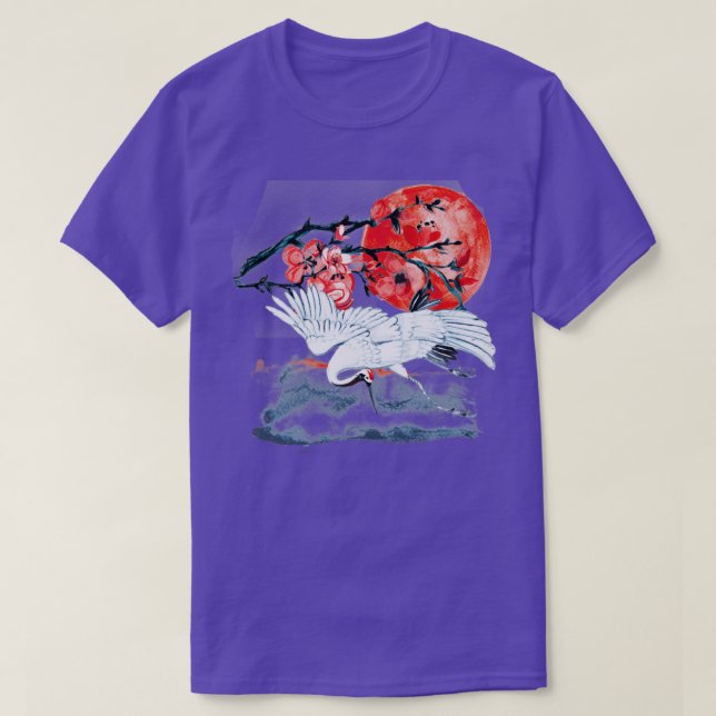 Camiseta Sumi E Crane japonesa e Sakura (Frente do Design)