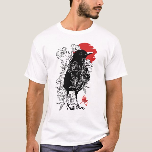 Camiseta Sumi-e pardal japonês (Frente)