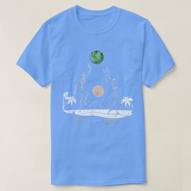 Camiseta Summer Beach Skeletons Volleyball Earth Space Cosm (Frente do Design)