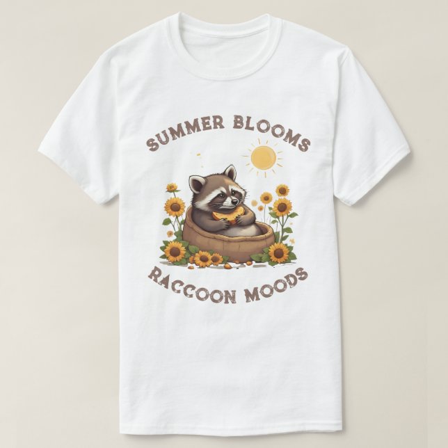 Camiseta Summer Blooms Raccoon Moods (Frente do Design)