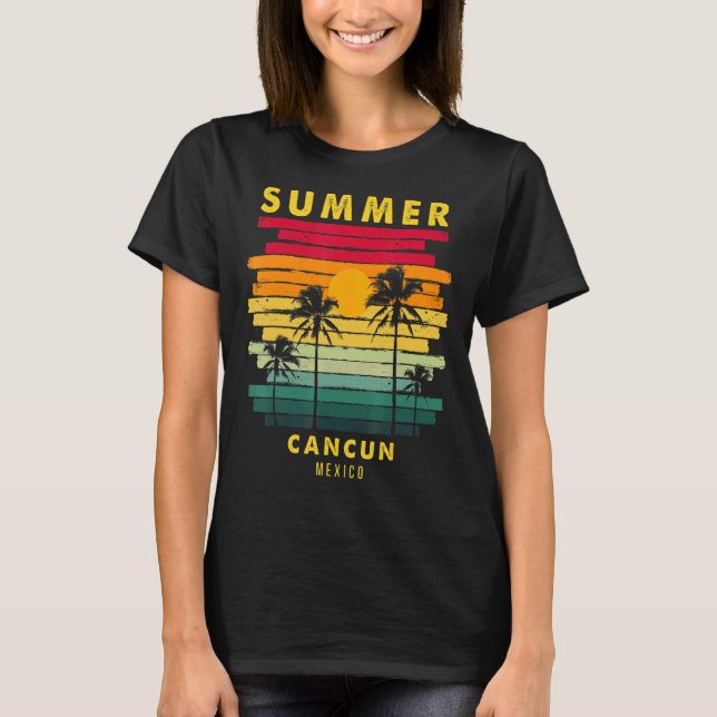 Camiseta Summer Cancun Mexico Beach Sunset Retro (Frente)