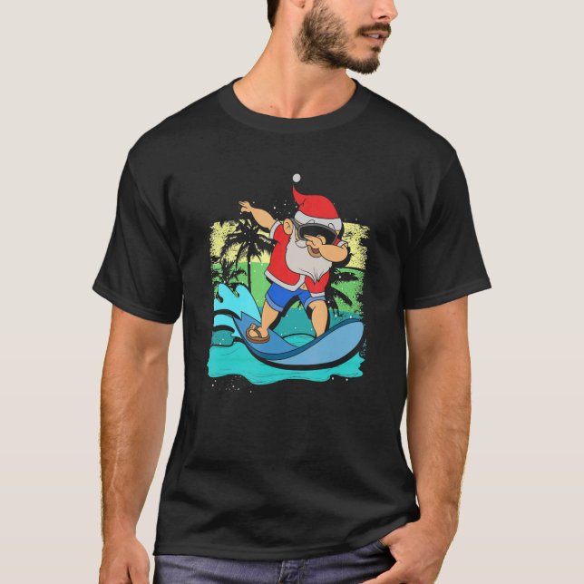 Camiseta Summer Hawaiai Papai Noel surfando no Natal (Frente)