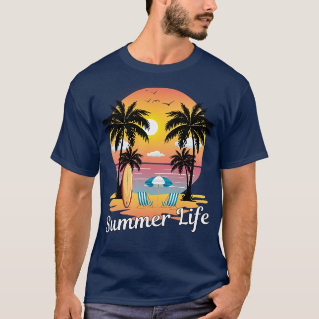 Camiseta Summer Life Beach Palm Tree Sunshine Vacine (Frente)