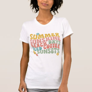Camiseta Summer Say Retro Beach Pôrs do sol De Café