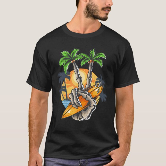 Camiseta Summer skull coconut tree finger holding beach sur (Frente)