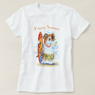 Camiseta Summer Snowman Surfer Bebe Texto Personalizado