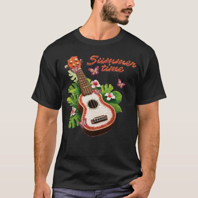 Camiseta Summer Time Hawaii Ukulele Lute Flowers (Frente)