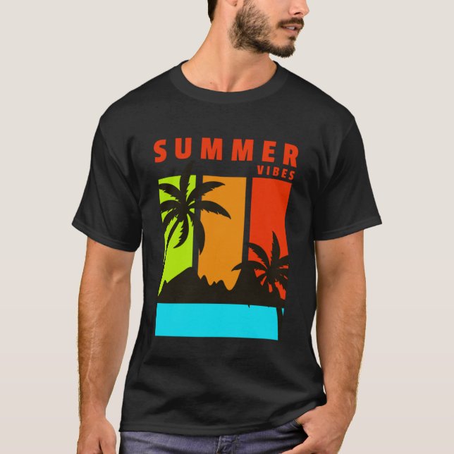Camiseta Summer Vibes, Árvores de Palma de Praia Fresca Sur (Frente)