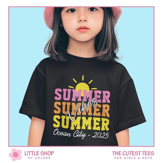 Camiseta Summer Vibes Multicolor Text Customizable Girls (Criador carregado)