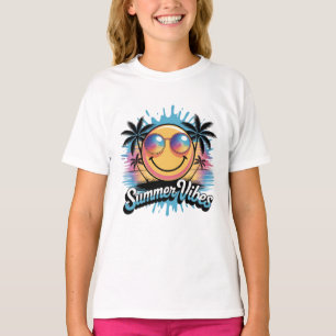 Camiseta Summer Vibes Neon Smiley face Trendência Colorida