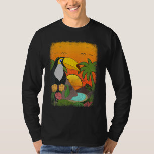 Camiseta Summer Vibes Pássaros Tropicais Palmeiras Sunse