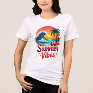 Camiseta Summer Vibes Retro Beach Design - Sunset Tropical,