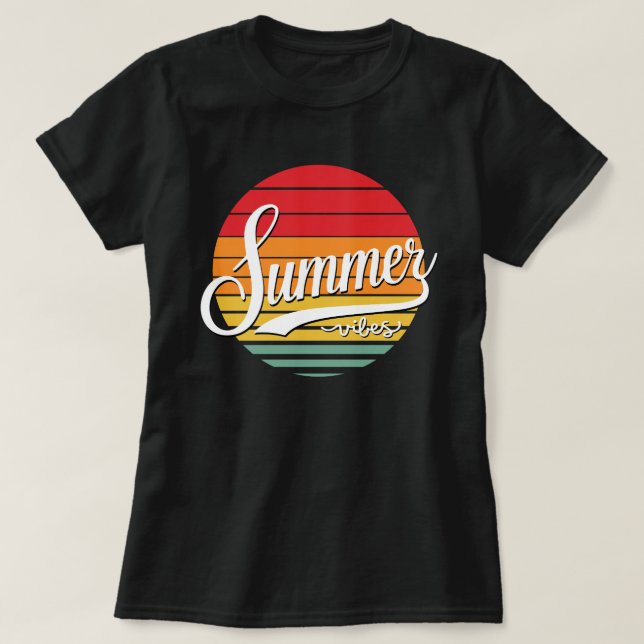 Camiseta Summer Vibes Round Retro Sunset Mulheres (Frente do Design)