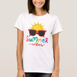 Camiseta Summer Vibes Sol e Óculos Solares Mulheres