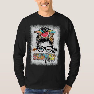 Camiseta Summer Vibes Tie Dye Leopard Messy Bun Watermelon