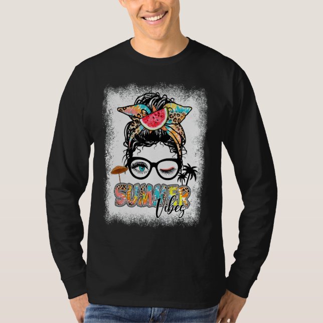 Camiseta Summer Vibes Tie Dye Leopard Messy Bun Watermelon (Frente)