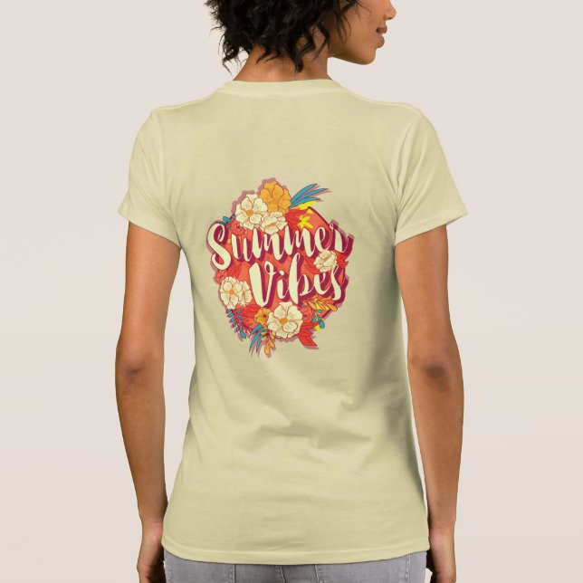 Camiseta Summer Vibes Typografia Flor Tropical (Verso)