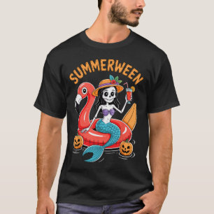 Camiseta Summerentre Mermaid Skeleton Beach Flamingo Hallow