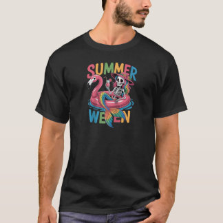 Camiseta Summerentre Mermaid Skeleton Beach Flamingo Hallow