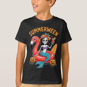 Camiseta Summerentre Mermaid Skeleton Beach Flamingo Hallow