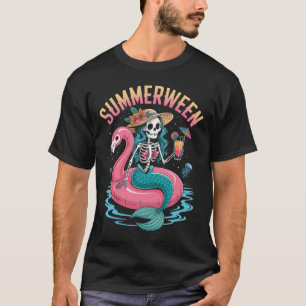 Camiseta Summerentre Mermaid Skeleton Beach Flamingo Hallow