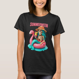 Camiseta Summerentre Mermaid Skeleton Beach Flamingo Hallow