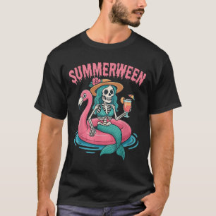 Camiseta Summerentre Mermaid Skeleton Beach Flamingo Hallow