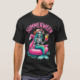 Camiseta Summerentre Mermaid Skeleton Beach Flamingo Hallow
