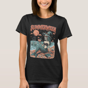 Camiseta Summerentre Mermaid Skeleton Beach Flamingo Hallow